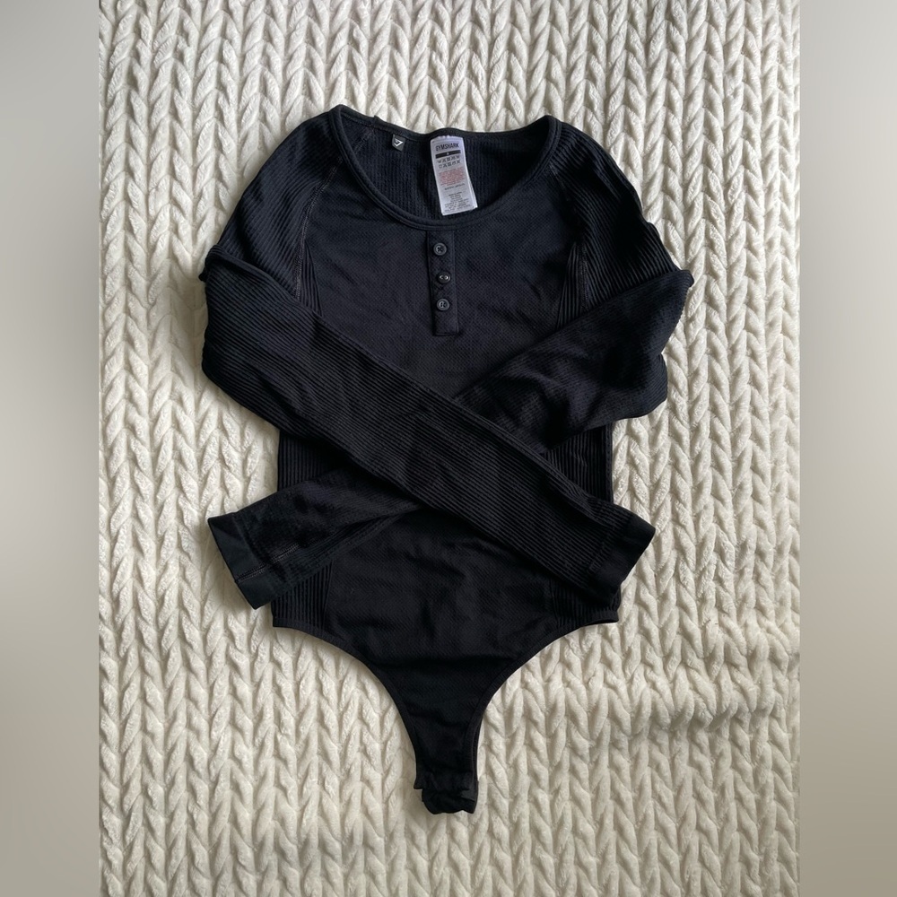 Gymshark Black Scoop neck Waffle Open Back Bodysuit Size Small